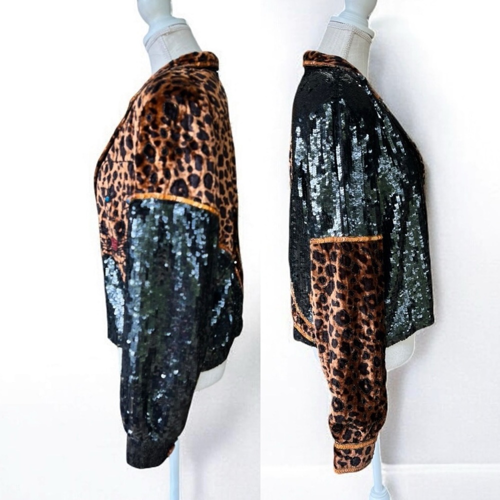 🌻Vintage MODI Exotic Leopard Jeweled Beaded Silk Jacket Circa 1980s Size Medium - Picture 10 of 12